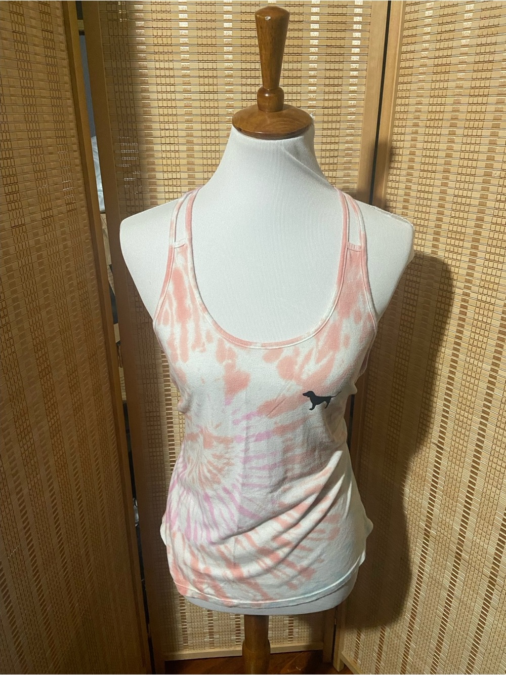PINK Victoria's Secret Coral-Pink Tie-Dye Racerback Tank